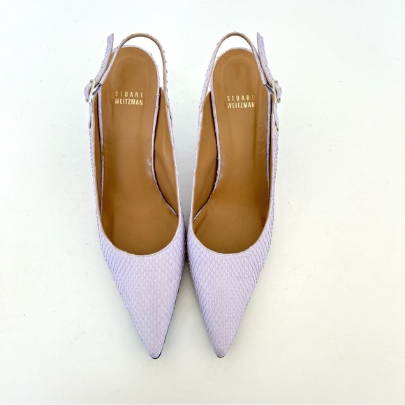 STUART WEITZMAN Lavender Snake Leather Silver Metal Heel Slingback Pump Sz 8.5 M - Picture 3 of 15